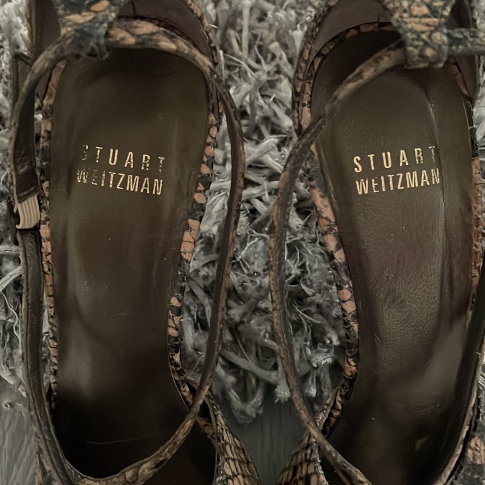 Stuart Weizmann Snake Print Leather Platform Heel… - image 3